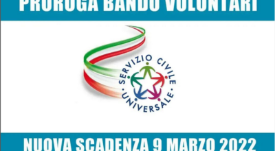 SELEZIONE BANDO SERVIZIO CIVILE: Prorogata alle ore 14:00 del 9 marzo 2022 la scadenza per la presentazione delle domande.